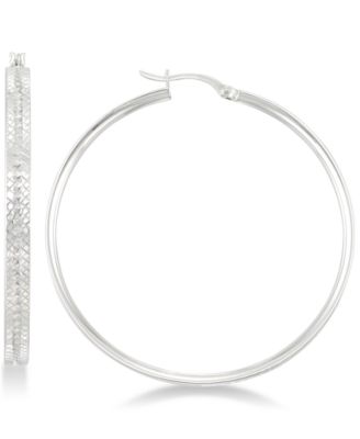Simone I. Smith - Textured Hoop Earrings in Sterling Silver