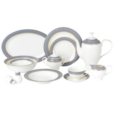 Lorren Home Trends - 57 Piece Dinnerware Set-Bone China Service for 8 People-Sapphire