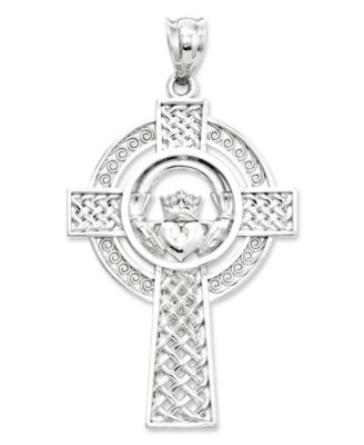 Macy's - 14k White Gold Charm, Celtic Claddagh Cross Charm