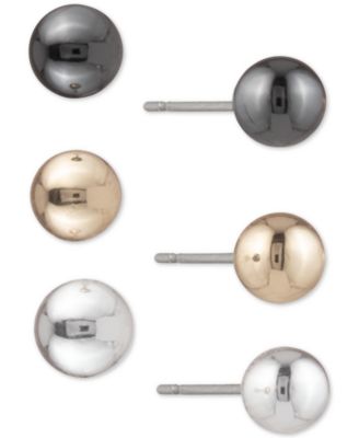 DKNY - Tri-Tone 3-Pc. Set Ball Stud Earrings