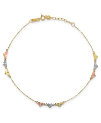 Macy's - 14K Tri-Color Adjustable Heart Anklet