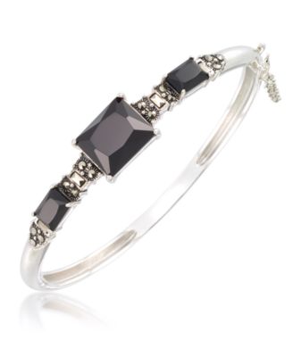 Macy's - Marcasite and Faceted Onyx Bangle in Sterling Silver