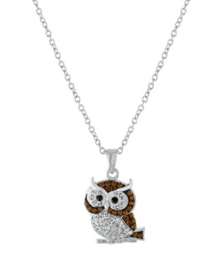 Macy's - Crystal Owl Pendant 16+2" Extender In Fine Silver Plated