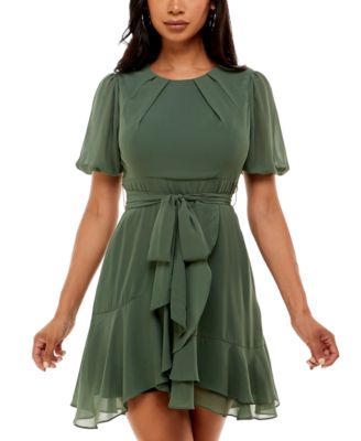 B Darlin - Juniors' Puff-Sleeve A-Line Dress