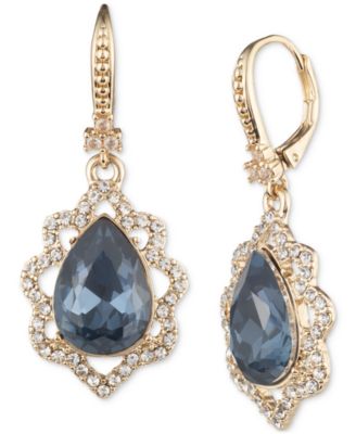 Marchesa - Gold-Tone Crystal & Pear-Shape Stone Drop Earrings