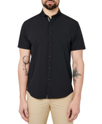 Society of Threads - Men's Slim-Fit Black Button-Down Performance Shirt