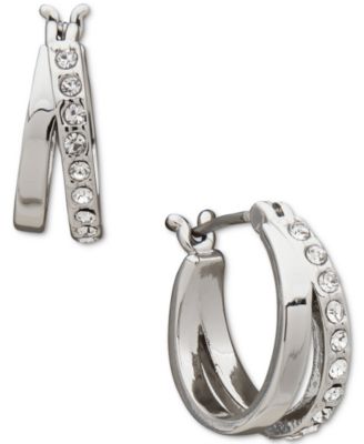 KARL LAGERFELD PARIS - Silver-Tone Extra-Small Pav&eacute; Split Hoop Earrings, 0.49"
