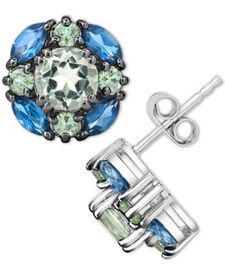 Macy's - Multi-Gemstone Cluster Stud Earrings (3-1/3 ct. t.w.) in Sterling Silver