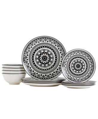 Black Pad Print 12 Pc. Dinnerware Set, Service for 4 image