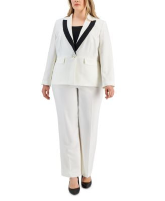 Le Suit - Plus Size Contrast-Trim Peak-Lapel Pantsuit