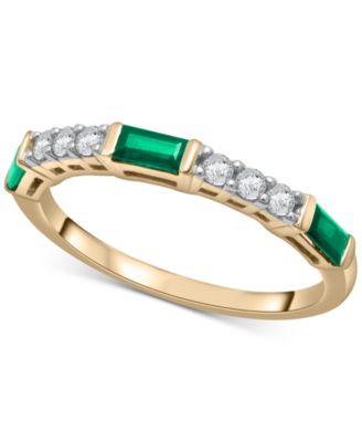 Lab-Grown Emerald (1/3 ct. t.w.) & Lab-Grown White Sapphire (1/5 ct. t.w.) Stack Ring in 14k Gold-Plated Sterling Silver image