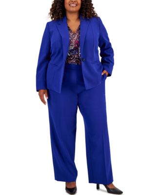 Kasper - Plus Size One-Button Blazer, Printed Top & Pull-On Pants