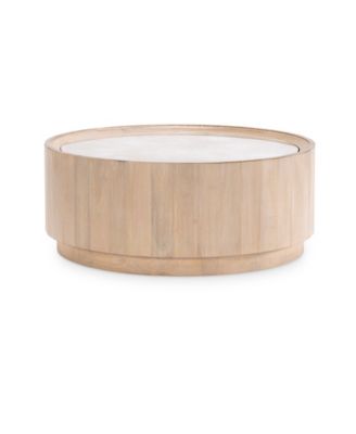 Biscayne 40" Wood with Travertine Top Round Coffee Table image