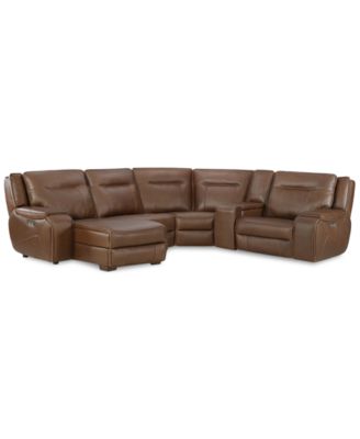 CLOSEOUT! Hansley 5-Pc. Zero Gravity Leather Sectional with Power Recliner and Chaise, Created for Macy's image