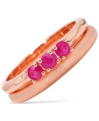 Macy's - 2-Pc. Set Ruby Trio Stack Rings (5/8 ct. t.w.) in 14k Rose Gold-Plated Sterling Silver