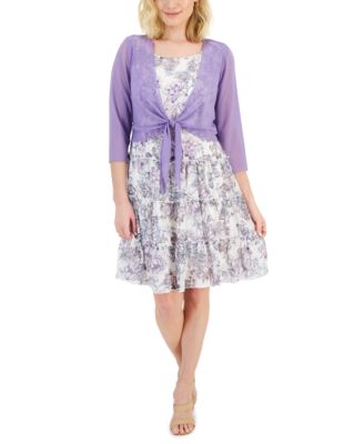 Connected - Petite Printed Dress and Tie Jacket