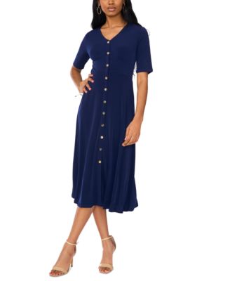 MSK - Women's Short-Sleeve Button-Front Midi Dress