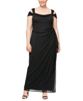 Alex Evenings - Plus Size Draped Cold-Shoulder Evening Dress