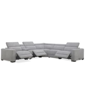 Furniture - Nevio 6-Pc. Fabric Power Headrest Sectional with Console and 3 Power Motion Chairs
