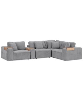 Furniture - Nycolle 5-Pc. Fabric L-Shape Sectional Sofa with 1 Console