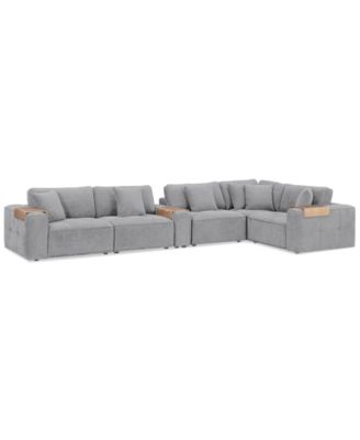 Furniture - Nycolle 6-Pc. Fabric L-Shape Sectional Sofa with 1 Console