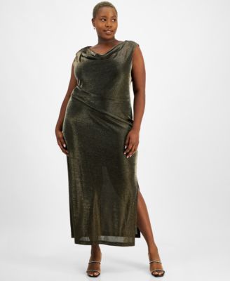 Connected - Plus Size Metallic-Finish Draped Evening Gown