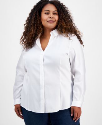 Jones New York - Plus Size Cotton Button-Front Shirt