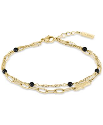 Lacoste - Gold-Tone Deva Black Onyx Stone Bead Crocodile Charm Bracelet