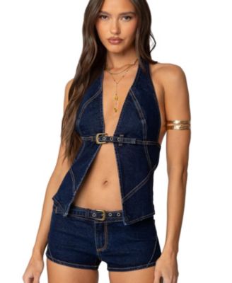 Women's Ciel Split Front Denim Halter Top image