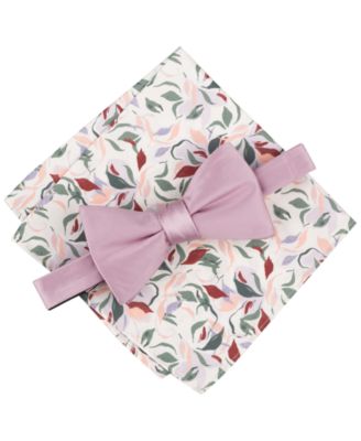 Bar III - Men's Solid Bow Tie & Floral Pocket Square Set