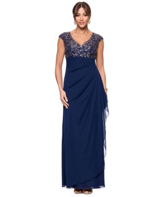 XSCAPE - Petite Beaded Ruched-Back Gown