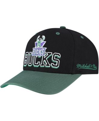Mitchell & Ness - Men's  Black/Hunter Green Milwaukee Bucks Backside Script Two-Tone Pro crown Adjustable Hat