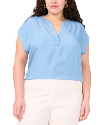 Vince Camuto - Plus Size Split-Neck Extended-Shoulder Top