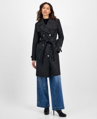 CeCe - Women's Double-Breasted Studded Belted Trench Coat