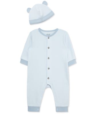Little Me - Baby Boys Button-Down Coverall & Hat Set