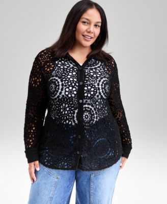 And Now This - Plus Size Cotton Crocheted Blouse