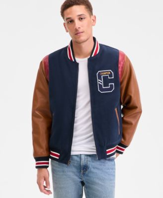 Champion - Men's Mixed-Media Varsity Bomber Jacket