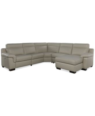 Julius II 5-Pc. Leather Chaise Sectional with 1 Power Recliner, Macy's Exclusive image