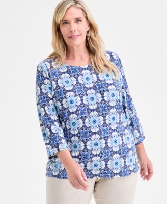 JM Collection - Plus Size Marianna Medallion Jacquard Top, Macy's Exclusive
