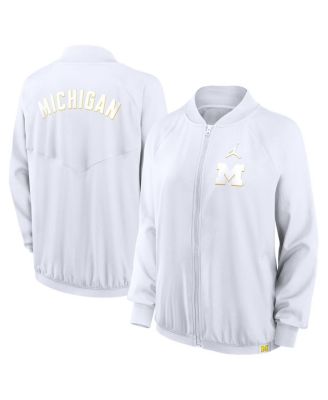 Jordan - Women's White Michigan Wolverines Statement Bomber Raglan Full-Zip Jacket