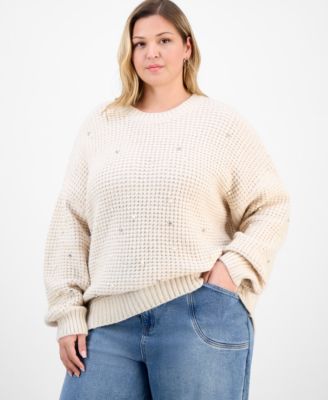 And Now This - Trendy Plus Size Embellished Crewneck Pullover Sweater