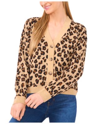 CeCe - Women's Leopard Jacquard Cardigan Sweater