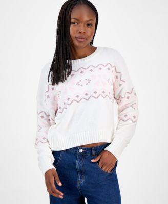Hippie Rose - Juniors' Patterned Knit Crewneck Sweater