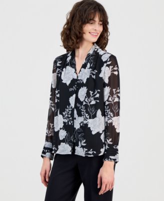 Anne Klein - Women's Printed Button-Front Blouse