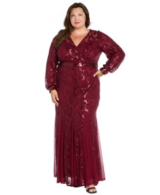 R & M Richards - Plus Size Surplice Sequined Gown