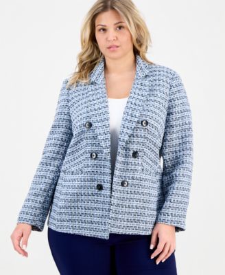 Jones New York - Plus Size Tweed Open-Front Blazer