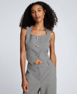Kenneth Cole - Women's Houndstooth Cropped Fitted Bodice Vest