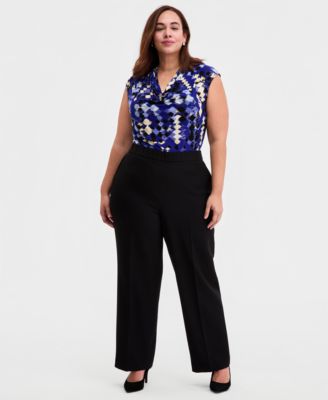 Kasper - Plus Size Pull-On Straight-Leg Trousers