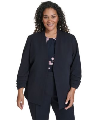 Calvin Klein - Plus Size Collarless 3/4-Sleeve Jacket