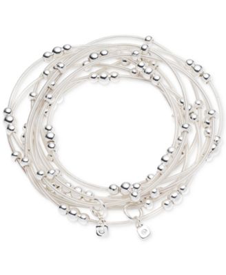 Nine West - Silver-Tone White Cord Multi-Row Beaded Stretch Bracelet
